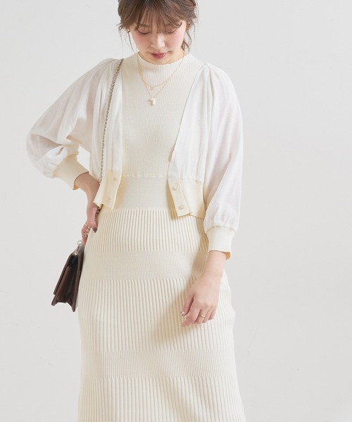 natural couture(ナチュラルクチュール)の「【WEB限定】シアーブラウスカーディガン×リブニットワンピース(ワンピース・レディース・ブラック/グレー/オフホワイト/グリーン/ピンクベージュ・FREE)」の14枚目の写真