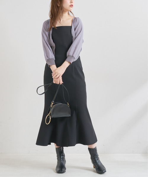 natural couture(ナチュラルクチュール)の「【WEB限定】シアーブラウスカーディガン×リブニットワンピース(ワンピース・レディース・ブラック/グレー/オフホワイト/グリーン/ピンクベージュ・FREE)」の20枚目の写真