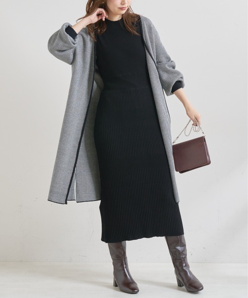 natural couture(ナチュラルクチュール)の「【WEB限定】シアーブラウスカーディガン×リブニットワンピース(ワンピース・レディース・ブラック/グレー/オフホワイト/グリーン/ピンクベージュ・FREE)」の6枚目の写真