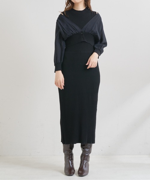 natural couture(ナチュラルクチュール)の「【WEB限定】シアーブラウスカーディガン×リブニットワンピース(ワンピース・レディース・ブラック/グレー/オフホワイト/グリーン/ピンクベージュ・FREE)」の8枚目の写真
