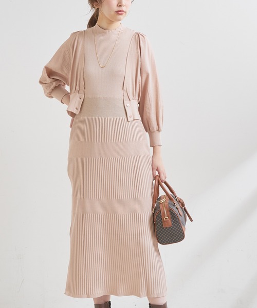 natural couture(ナチュラルクチュール)の「【WEB限定】シアーブラウスカーディガン×リブニットワンピース(ワンピース・レディース・ブラック/グレー/オフホワイト/グリーン/ピンクベージュ・FREE)」の12枚目の写真
