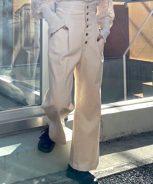 Alley by w closet(アリーバイダブルクローゼット)の「【Alley】ハイウエストコルセットデニムパンツ(デニムパンツ・レディース・ブルー/キナリ・FREE)」の1枚目の写真