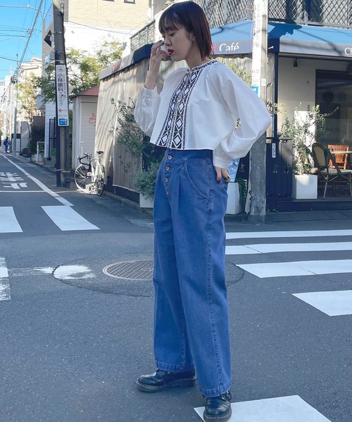 Alley by w closet(アリーバイダブルクローゼット)の「【Alley】ハイウエストコルセットデニムパンツ(デニムパンツ・レディース・ブルー/キナリ・FREE)」の12枚目の写真