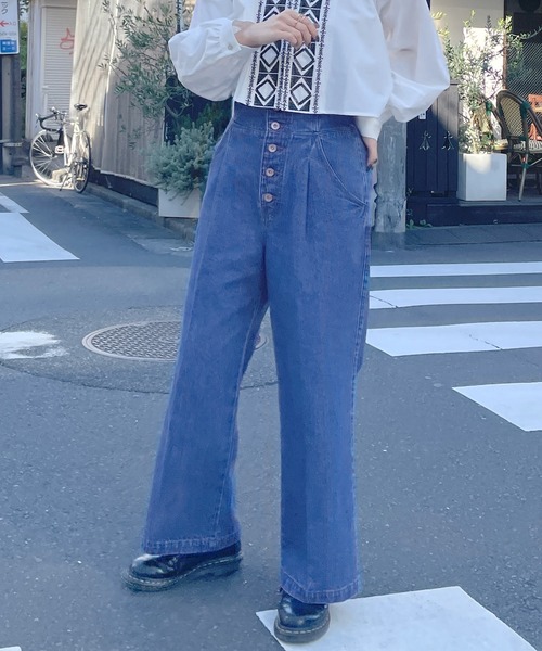 Alley by w closet(アリーバイダブルクローゼット)の「【Alley】ハイウエストコルセットデニムパンツ(デニムパンツ・レディース・ブルー/キナリ・FREE)」の15枚目の写真