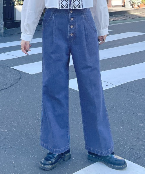 Alley by w closet(アリーバイダブルクローゼット)の「【Alley】ハイウエストコルセットデニムパンツ(デニムパンツ・レディース・ブルー/キナリ・FREE)」の7枚目の写真