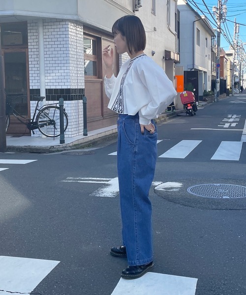 Alley by w closet(アリーバイダブルクローゼット)の「【Alley】ハイウエストコルセットデニムパンツ(デニムパンツ・レディース・ブルー/キナリ・FREE)」の10枚目の写真