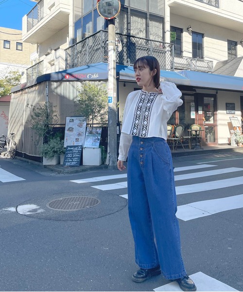 Alley by w closet(アリーバイダブルクローゼット)の「【Alley】ハイウエストコルセットデニムパンツ(デニムパンツ・レディース・ブルー/キナリ・FREE)」の13枚目の写真