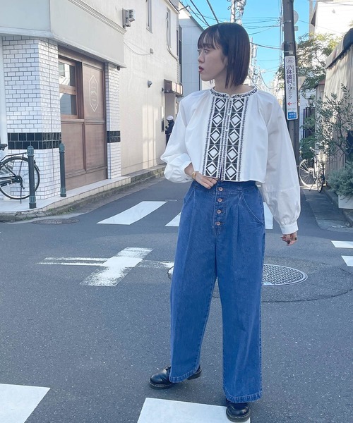 Alley by w closet(アリーバイダブルクローゼット)の「【Alley】ハイウエストコルセットデニムパンツ(デニムパンツ・レディース・ブルー/キナリ・FREE)」の16枚目の写真