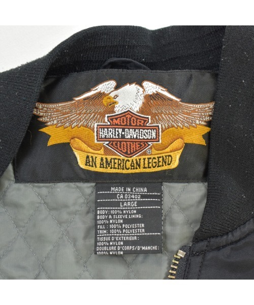 Harley-Davidson(ハーレーダビッドソン)の「【ヴィンテージ古着】90's Harley-Davidson/ハーレーダビッドソン 刺繍ロゴ MA-1 リブブルゾン(MA-1・メンズ・ブラック・LARGE)」の6枚目の写真