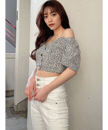 レオパードコルセットオフショルトップス