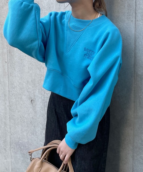 w closet(ダブルクローゼット)の「刺繍入りクロップドスウェット(スウェット・レディース・オフホワイト/ブルー/スミクロ・FREE)」の3枚目の写真