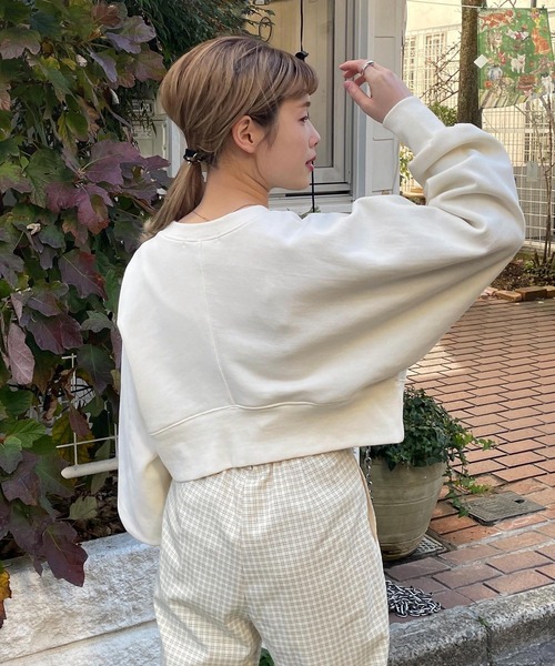 w closet(ダブルクローゼット)の「刺繍入りクロップドスウェット(スウェット・レディース・オフホワイト/ブルー/スミクロ・FREE)」の15枚目の写真