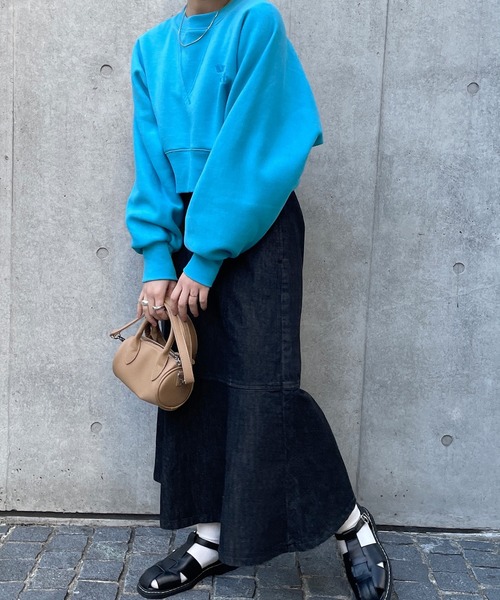 w closet(ダブルクローゼット)の「刺繍入りクロップドスウェット(スウェット・レディース・オフホワイト/ブルー/スミクロ・FREE)」の22枚目の写真