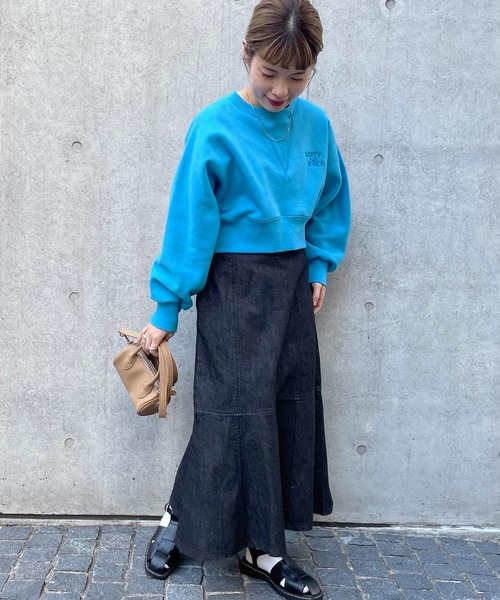 w closet(ダブルクローゼット)の「刺繍入りクロップドスウェット(スウェット・レディース・オフホワイト/ブルー/スミクロ・FREE)」の16枚目の写真