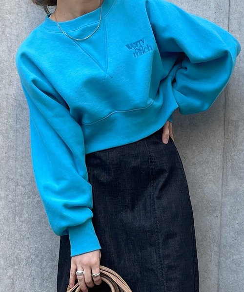 w closet(ダブルクローゼット)の「刺繍入りクロップドスウェット(スウェット・レディース・オフホワイト/ブルー/スミクロ・FREE)」の17枚目の写真