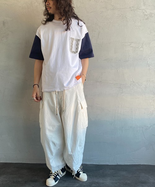 UNIVERSAL OVERALL（ユニバーサルオーバーオール）の「[UNIVERSAL OVERALL/ユニバーサルオーバーオール] 別注  ショートスリーブスタジャンTシャツ（Tシャツ/カットソー・レディース・ホワイト×ネイビー/ブラック/グリーン/ホワイト・L/S/M）」の19枚目の写真