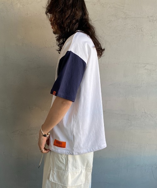 UNIVERSAL OVERALL（ユニバーサルオーバーオール）の「[UNIVERSAL OVERALL/ユニバーサルオーバーオール] 別注  ショートスリーブスタジャンTシャツ（Tシャツ/カットソー・レディース・ホワイト×ネイビー/ブラック/グリーン/ホワイト・L/S/M）」の18枚目の写真