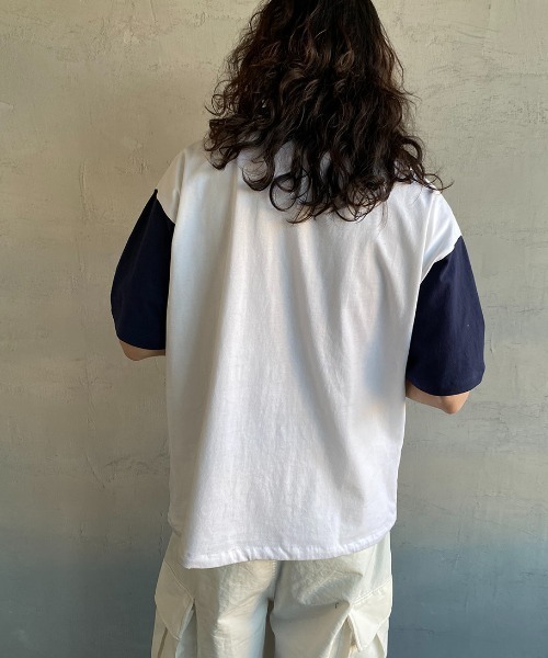 UNIVERSAL OVERALL（ユニバーサルオーバーオール）の「[UNIVERSAL OVERALL/ユニバーサルオーバーオール] 別注  ショートスリーブスタジャンTシャツ（Tシャツ/カットソー・レディース・ホワイト×ネイビー/ブラック/グリーン/ホワイト・L/S/M）」の17枚目の写真