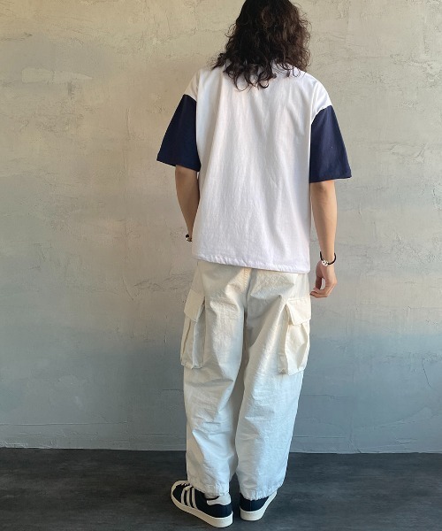 UNIVERSAL OVERALL（ユニバーサルオーバーオール）の「[UNIVERSAL OVERALL/ユニバーサルオーバーオール] 別注  ショートスリーブスタジャンTシャツ（Tシャツ/カットソー・レディース・ホワイト×ネイビー/ブラック/グリーン/ホワイト・L/S/M）」の16枚目の写真