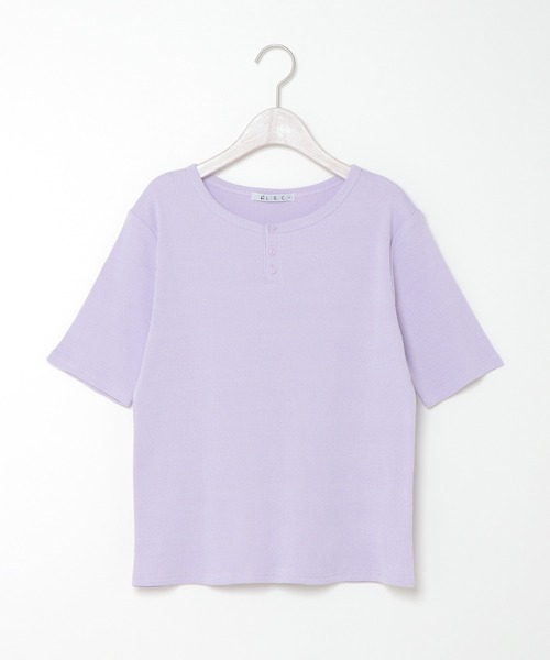 LBC(エルビーシー)の「メランジリブ5分袖tee(Tシャツ/カットソー・レディース・オフホワイト/イエロー/チャコールグレー/ライトパープル・L/M)」の4枚目の写真