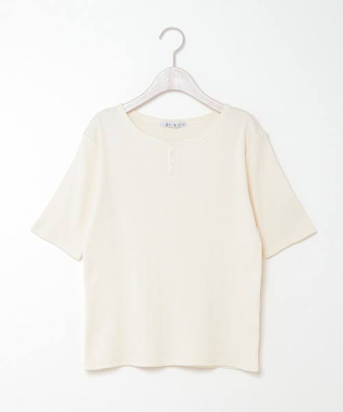 LBC(エルビーシー)の「メランジリブ5分袖tee(Tシャツ/カットソー・レディース・オフホワイト/イエロー/チャコールグレー/ライトパープル・L/M)」の2枚目の写真