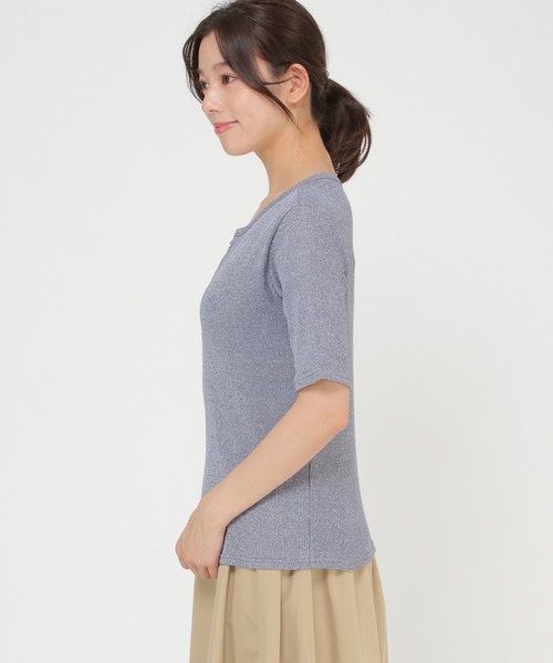 LBC(エルビーシー)の「メランジリブ5分袖tee(Tシャツ/カットソー・レディース・オフホワイト/イエロー/チャコールグレー/ライトパープル・L/M)」の16枚目の写真