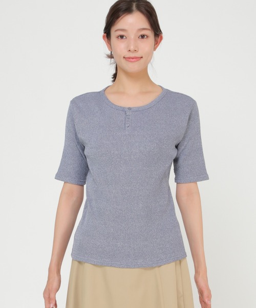 LBC(エルビーシー)の「メランジリブ5分袖tee(Tシャツ/カットソー・レディース・オフホワイト/イエロー/チャコールグレー/ライトパープル・L/M)」の15枚目の写真