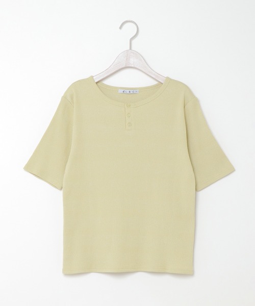 LBC(エルビーシー)の「メランジリブ5分袖tee(Tシャツ/カットソー・レディース・オフホワイト/イエロー/チャコールグレー/ライトパープル・L/M)」の8枚目の写真