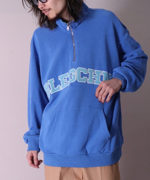 fashiru スウェットプルオーバー blue 2025 セール】(SB)【ユニセックス】BLEGCHN ロゴ ハーフジップ プル