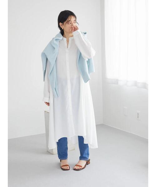 AMERICAN HOLIC（アメリカンホリック）の「イージーケアフレアラインシャツワンピース（シャツワンピース・レディース・オフホワイト/ストライプ/サックスブルー・M/L）」の6枚目の写真