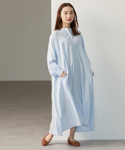 AMERICAN HOLIC（アメリカンホリック）の「イージーケアフレアラインシャツワンピース（シャツワンピース・レディース・オフホワイト/ストライプ/サックスブルー・M/L）」の4枚目の写真