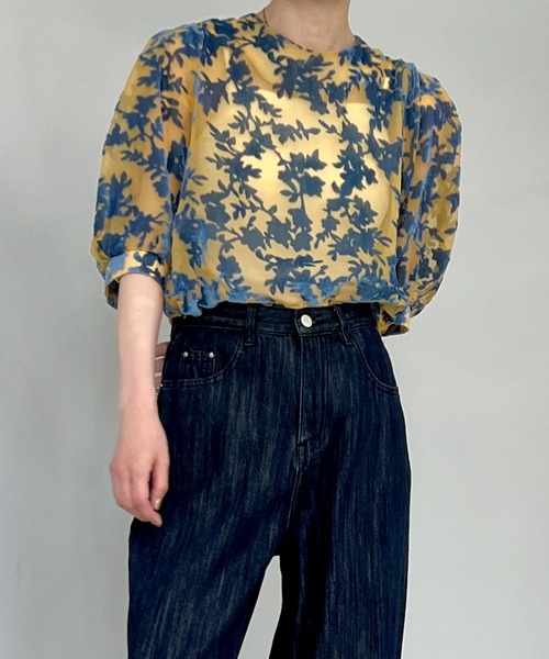 chuclla(チュクラ)の「ベルベット フローラル柄 シアートップ chw22s087【2022/SS】(シャツ/ブラウス・レディース・ブルー/グリーン・FREE)」の7枚目の写真