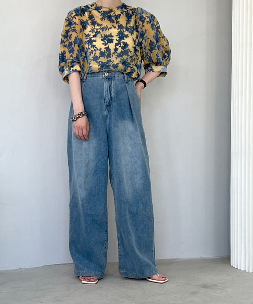 chuclla(チュクラ)の「ベルベット フローラル柄 シアートップ chw22s087【2022/SS】(シャツ/ブラウス・レディース・ブルー/グリーン・FREE)」の10枚目の写真