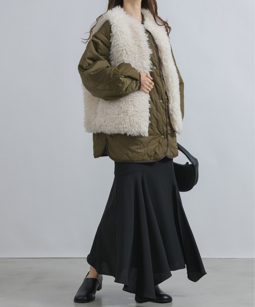 NEUNA（ヌナ）の「【袖部分取り外し可能でベストとしても使える！】【薄手素材で長い季節着用できる】2wayキルティングアウター（ブルゾン・レディース・ブラック/カーキ/グレイッシュベージュ・FREE）」の6枚目の写真