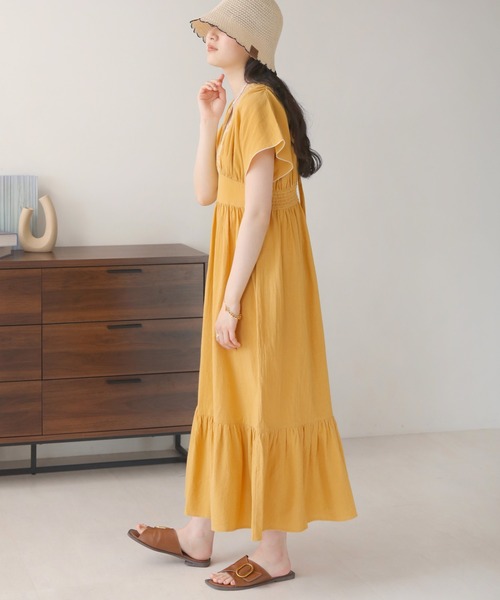 ABITOKYO(アビトーキョー)の「【ABITOKYO×Babコラボ】バックリボンVネックティアード刺繍ワンピース(ワンピース・レディース・ブラック/イエロー/ライトグリーン/サンドベージュ・FREE)」の7枚目の写真