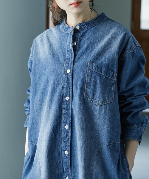 Fashion Letter（ファッションレター）の「ノーカラーデニムシャツワンピース（シャツワンピース・レディース・ブルー/ネイビー・LL～3L/M～Ｌ/4L～5L）」の12枚目の写真