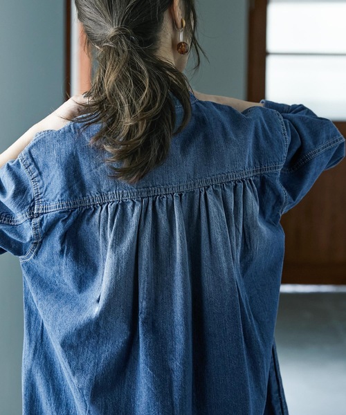 Fashion Letter（ファッションレター）の「ノーカラーデニムシャツワンピース（シャツワンピース・レディース・ブルー/ネイビー・LL～3L/M～Ｌ/4L～5L）」の15枚目の写真