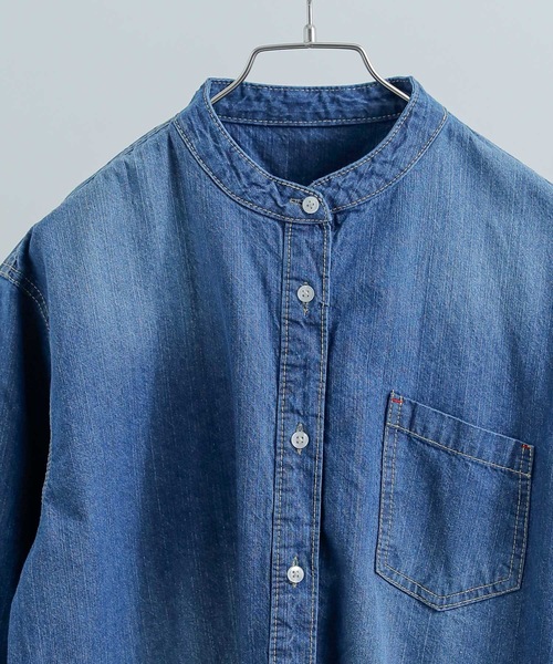 Fashion Letter（ファッションレター）の「ノーカラーデニムシャツワンピース（シャツワンピース・レディース・ブルー/ネイビー・LL～3L/M～Ｌ/4L～5L）」の18枚目の写真