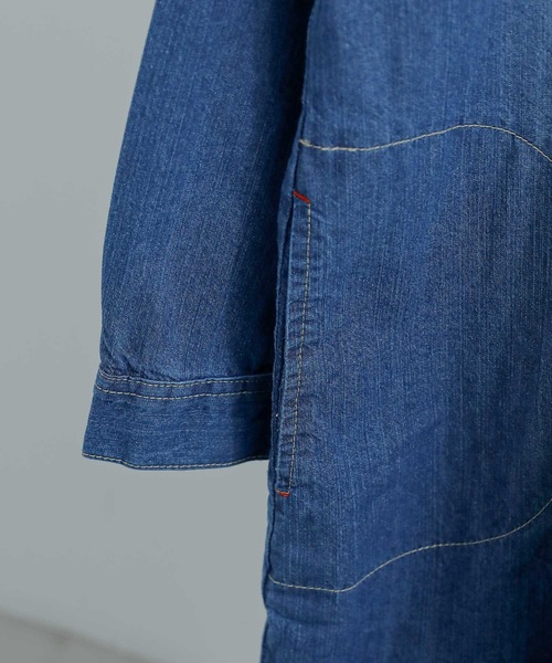 Fashion Letter（ファッションレター）の「ノーカラーデニムシャツワンピース（シャツワンピース・レディース・ブルー/ネイビー・LL～3L/M～Ｌ/4L～5L）」の11枚目の写真