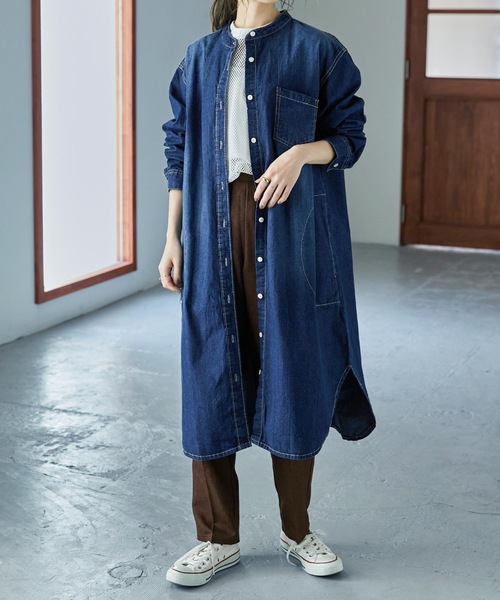Fashion Letter（ファッションレター）の「ノーカラーデニムシャツワンピース（シャツワンピース・レディース・ブルー/ネイビー・LL～3L/M～Ｌ/4L～5L）」の10枚目の写真