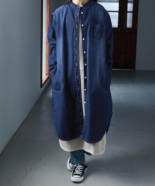 Fashion Letter（ファッションレター）の「ノーカラーデニムシャツワンピース（シャツワンピース・レディース・ブルー/ネイビー・LL～3L/M～Ｌ/4L～5L）」の3枚目の写真