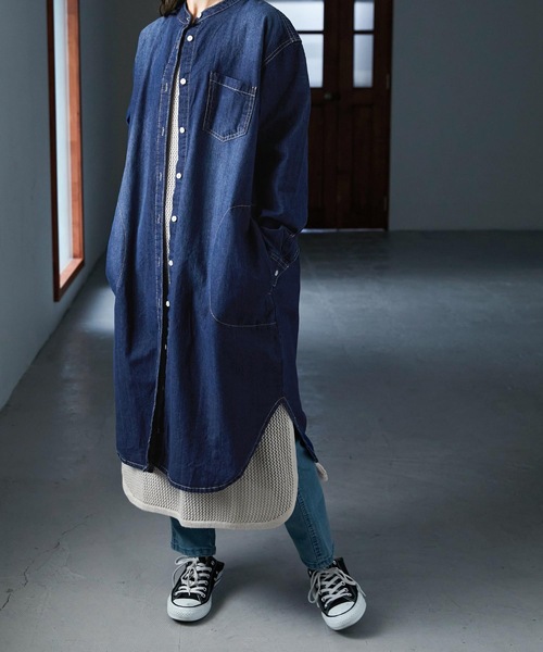 Fashion Letter（ファッションレター）の「ノーカラーデニムシャツワンピース（シャツワンピース・レディース・ブルー/ネイビー・LL～3L/M～Ｌ/4L～5L）」の16枚目の写真