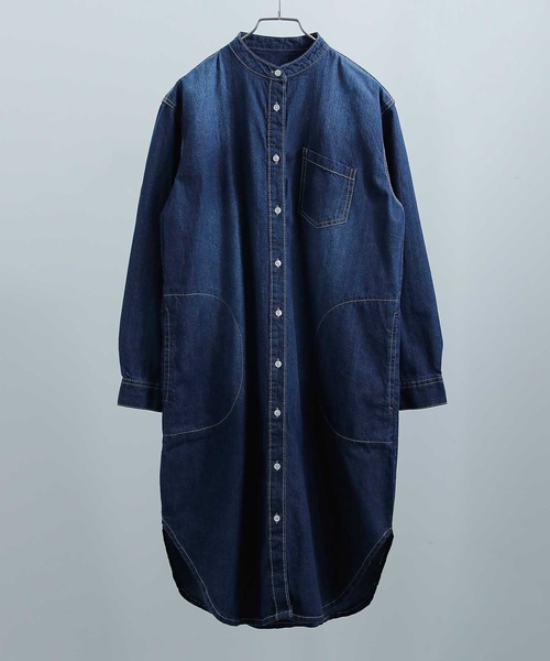 Fashion Letter（ファッションレター）の「ノーカラーデニムシャツワンピース（シャツワンピース・レディース・ブルー/ネイビー・LL～3L/M～Ｌ/4L～5L）」の4枚目の写真