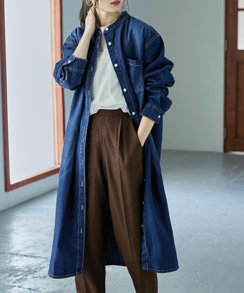 Fashion Letter（ファッションレター）の「ノーカラーデニムシャツワンピース（シャツワンピース・レディース・ブルー/ネイビー・LL～3L/M～Ｌ/4L～5L）」の17枚目の写真