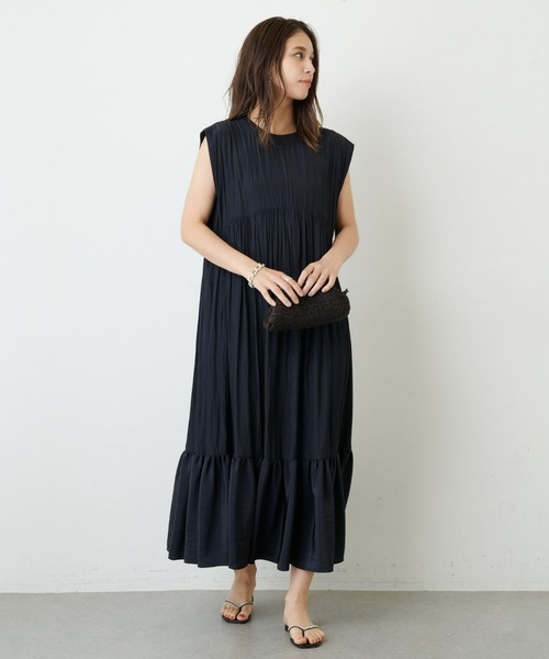 Whim Gazette 25SS タックギャザーワンピース ブラック ウィムガゼット Whim Gazette タックギャザーワンピース （black