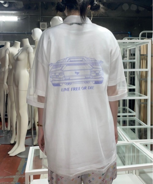 XU（エックスユー）の「【XU/エックスユー】see-through polo shirt/シースルー ポロシャツ トップス 重ね着 レイヤード（ポロシャツ・メンズ・ブラック/ホワイト・ONE SIZE）」の8枚目の写真