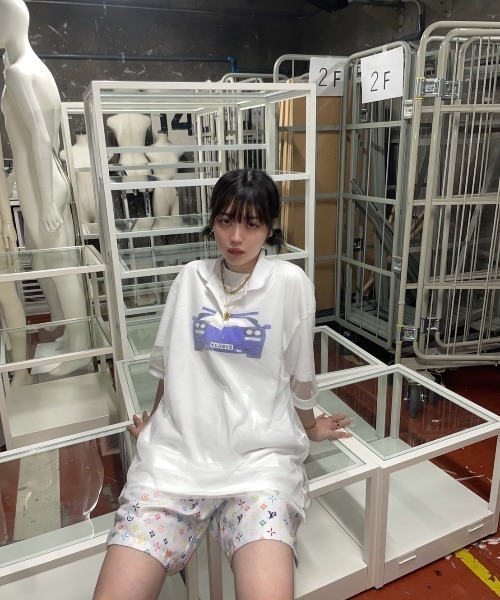 XU（エックスユー）の「【XU/エックスユー】see-through polo shirt/シースルー ポロシャツ トップス 重ね着 レイヤード（ポロシャツ・メンズ・ブラック/ホワイト・ONE SIZE）」の4枚目の写真