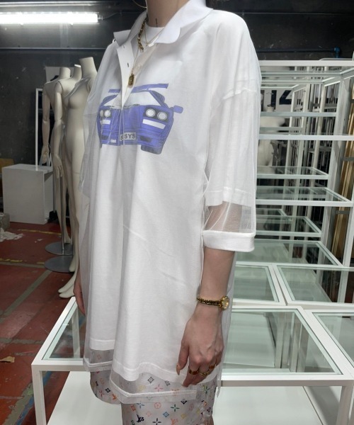 XU（エックスユー）の「【XU/エックスユー】see-through polo shirt/シースルー ポロシャツ トップス 重ね着 レイヤード（ポロシャツ・メンズ・ブラック/ホワイト・ONE SIZE）」の7枚目の写真