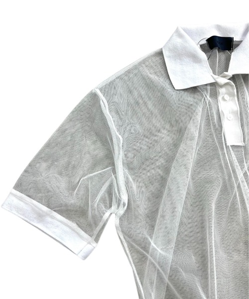 XU（エックスユー）の「【XU/エックスユー】see-through polo shirt/シースルー ポロシャツ トップス 重ね着 レイヤード（ポロシャツ・メンズ・ブラック/ホワイト・ONE SIZE）」の13枚目の写真