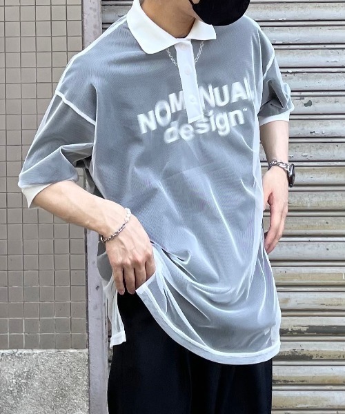 XU（エックスユー）の「【XU/エックスユー】see-through polo shirt/シースルー ポロシャツ トップス 重ね着 レイヤード（ポロシャツ・メンズ・ブラック/ホワイト・ONE SIZE）」の11枚目の写真